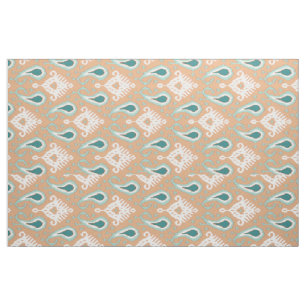 Tecido Padrão Tribal Étnico Ikat em Teal Taupe Chic Retro