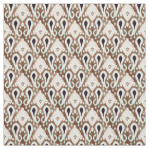 Tecido Padrão Tribal Ikat Verde Maresia Claro Marrom Escu