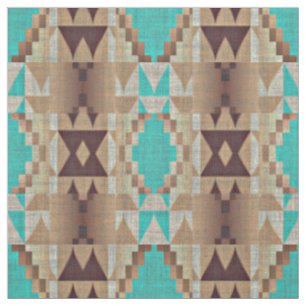 Tecido Padrão Tribal Indígena Americano Étnico Aqua