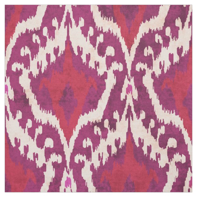 Tecido Padrão tribal vermelho e roxo de ikat (Modelo)