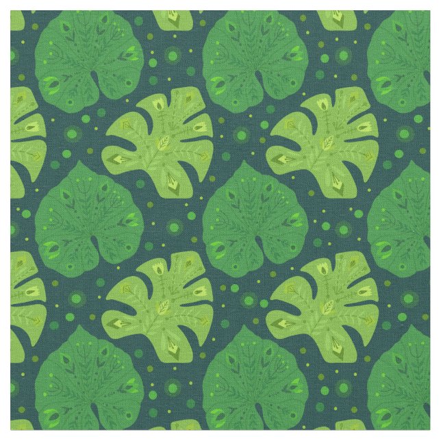 Tecido Padrão tropical com folhas de líana e monstera (Detalhe)