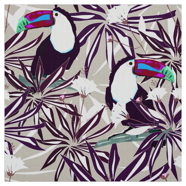 Tecido Padrão tropical com palmeiras e aves. (Modelo)