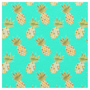 Tecido Padrão Tropical Summertime Watercolor Pineapple