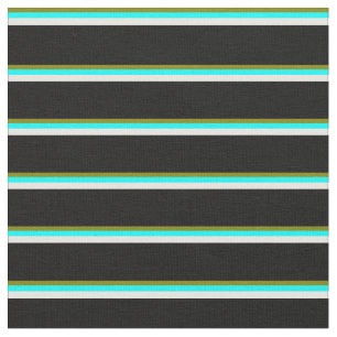 Tecido Padrão Verde, Aqua, Branco e Preto Striped/Links