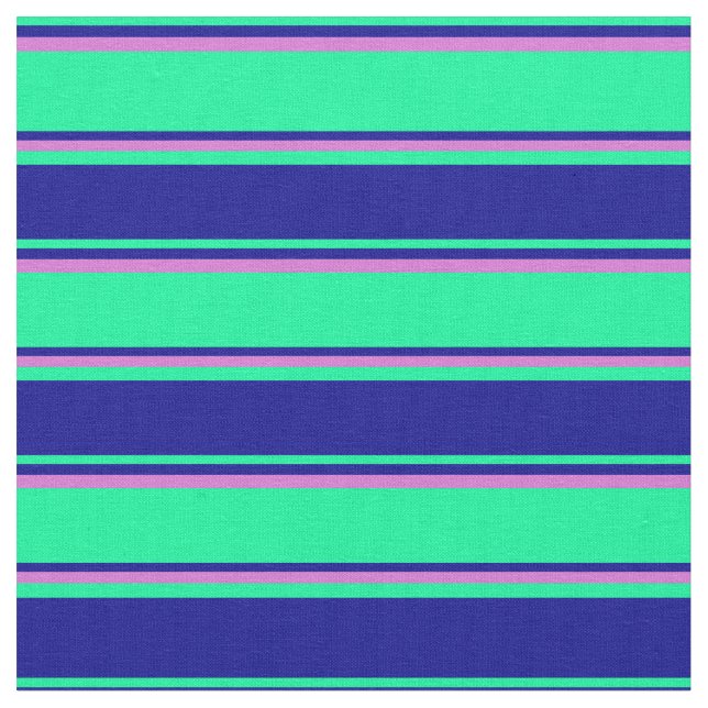 Tecido Padrão Verde, Azul Escuro e Orquídea de Stripes (Detalhe)