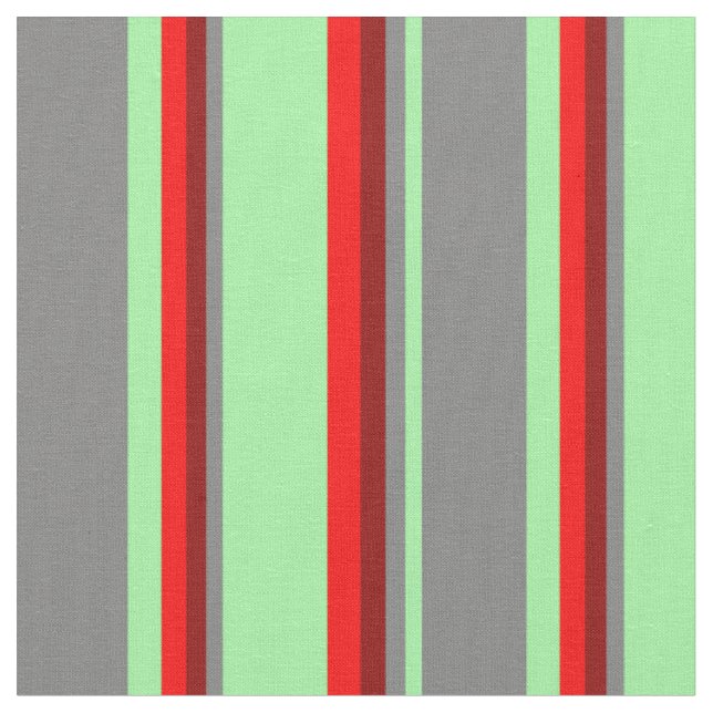 Tecido Padrão Verde, Cinza, Vermelho Escuro e Linhas Verm (Detalhe)