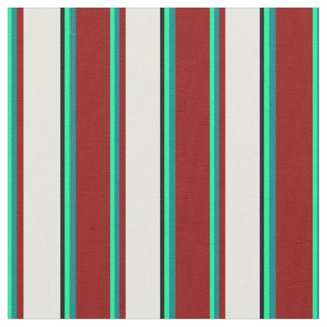 Tecido Padrão Verde, Teal, Vermelho Escuro, Branco e Pret (Detalhe)