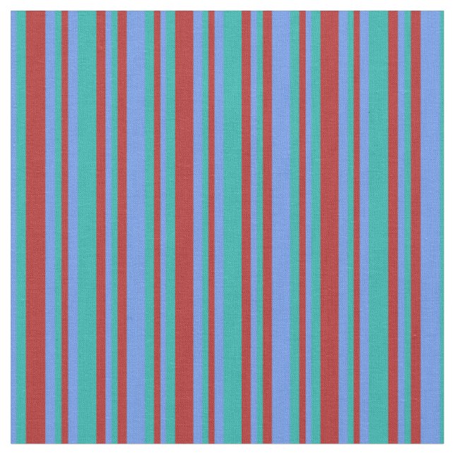 Tecido Padrão Vermelho, Verde-claro e Azul Cornflower (Detalhe)