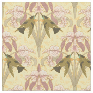 Tecido Padrão Vintage Art Nouveau Hummingbird & Orchids