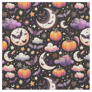 Tecido Padrão Whimsical Halloween Night Sky