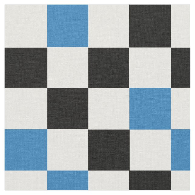 Tecido Padrão Xadrez Azul Preto Branco Design  (Detalhe)