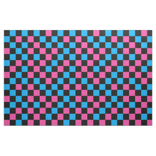 Tecido Padrão Xadrez Azul Rosa e Preto