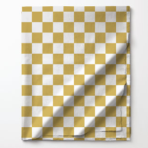 Tecido Padrão Xadrez Dourado e Branco