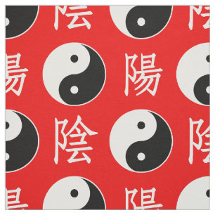 Tecido Padrão Yinyang Chinês de Fundo Vermelho
