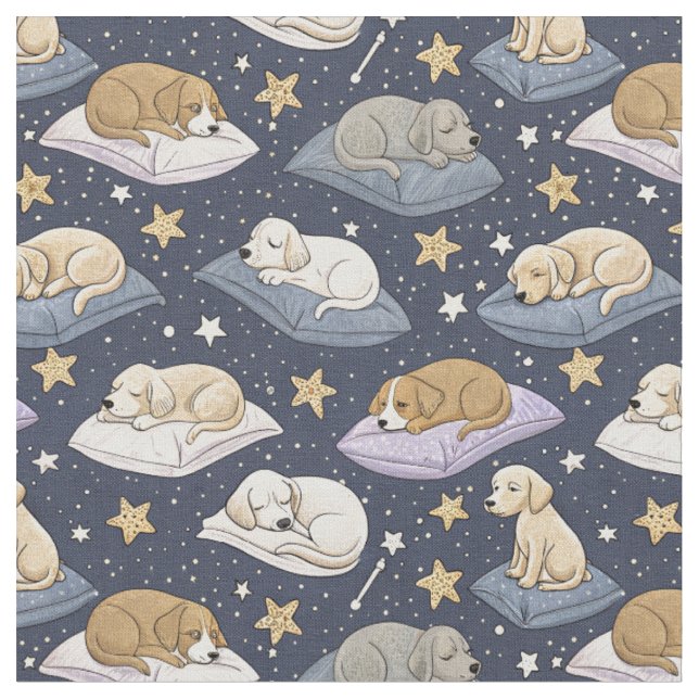 Tecido Padrinho de Cachorrinhos Noturno Estrelado - Padrã (Detalhe)