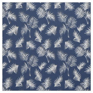 Tecido Padrões Azul e Branco Tropicais de Folha de Palma