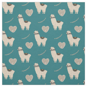 Tecido Padrões de amor do coração de Llama em Teal
