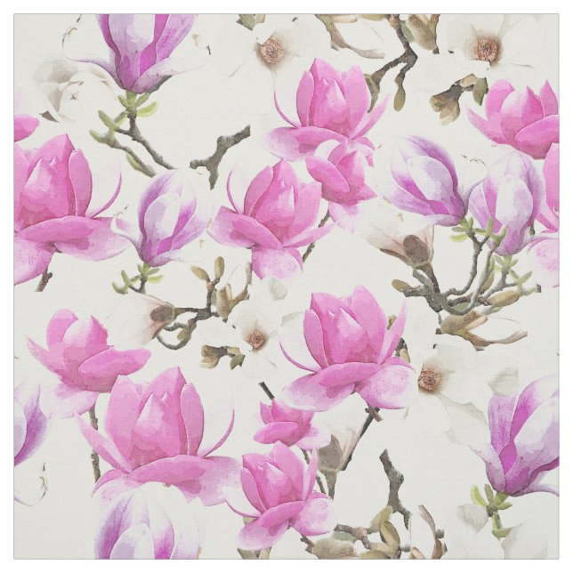 Tecido Padrões de Aquarela Rosa e Branca Magnolia Flores (Modelo)