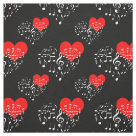 Tecido Padrões de Coração Cantante. Notas brancas, Fundo 