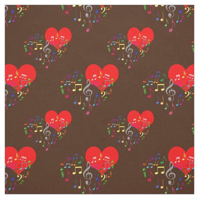 Tecido Padrões de Coração Cantante. Notas de cor, Fundo c (Modelo)