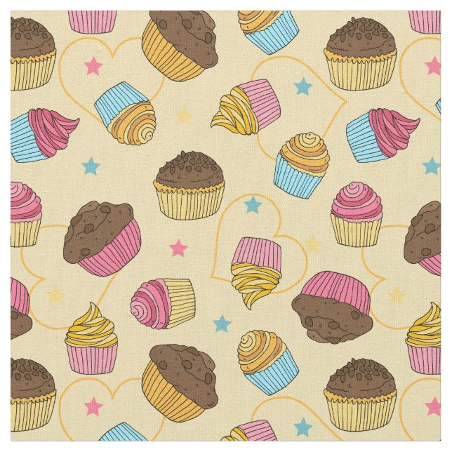 Tecido Padrões de cozedura de alfinetes e Cupcakes (Detalhe)