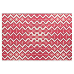 Tecido Padrões de Neve de Natal Vermelho e Branco Chevron