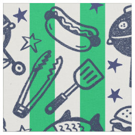 Tecido Pai Esnobe Grelhando Doodle Listra - Verde & Azul 