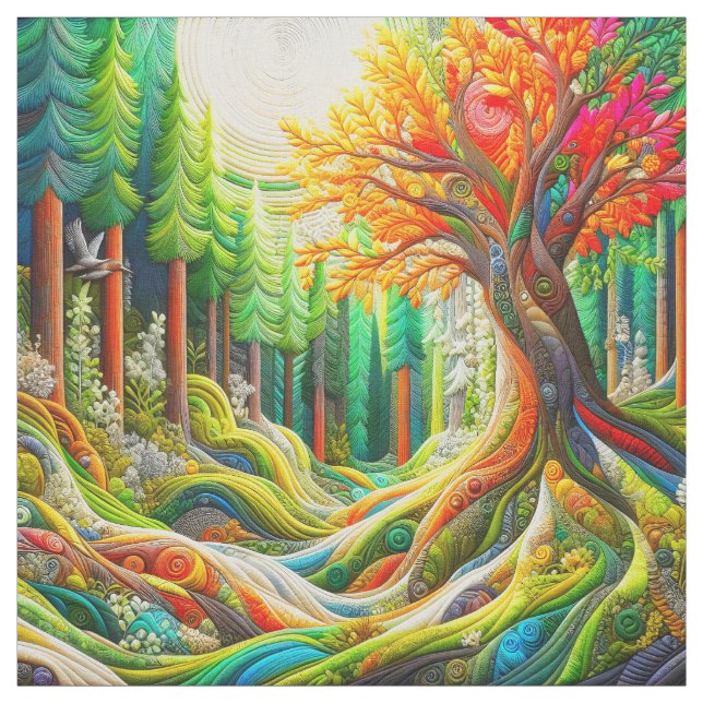 Tecido Paisagem da Floresta Moderna Bordada 3D Faux (Amostra)