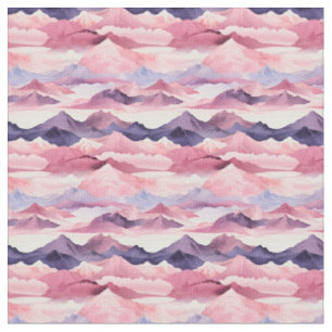 Tecido Paisagem de Montanha de Aquarela Rosa e Púrpura