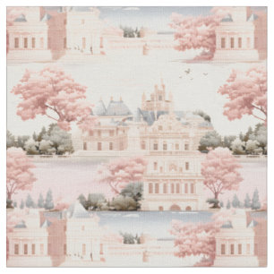 Tecido Paisagem Rosa, Azul e Marfim
