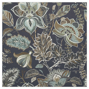 Tecido Paisley antigo floresce o teste padrão preto do