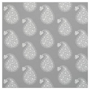 Tecido Paisley azulejo persa - branco em cinza prateada