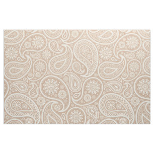 Tecido Paisley branco elegante sobre o fundo de Tan