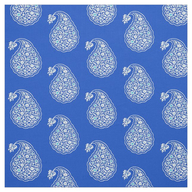 Tecido Paisley de azulejo persa - branco em azul de cobal (Modelo)