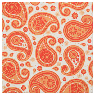 Tecido Paisley, padrão laranja e vermelho