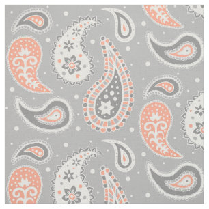Tecido Paisley Pattern Cinza e Coral