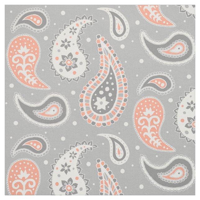Tecido Paisley Pattern Cinza e Coral (Modelo)