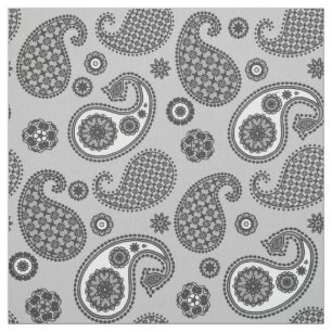 Tecido Paisley Pattern, Cinza, Preto e Branco  