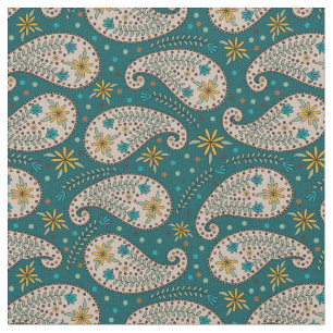 Tecido Paisley Pattern in Yellow   Azul   Greige em Teal