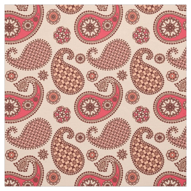 Tecido Paisley, pêssego e coral cor-de-rosa (Modelo)