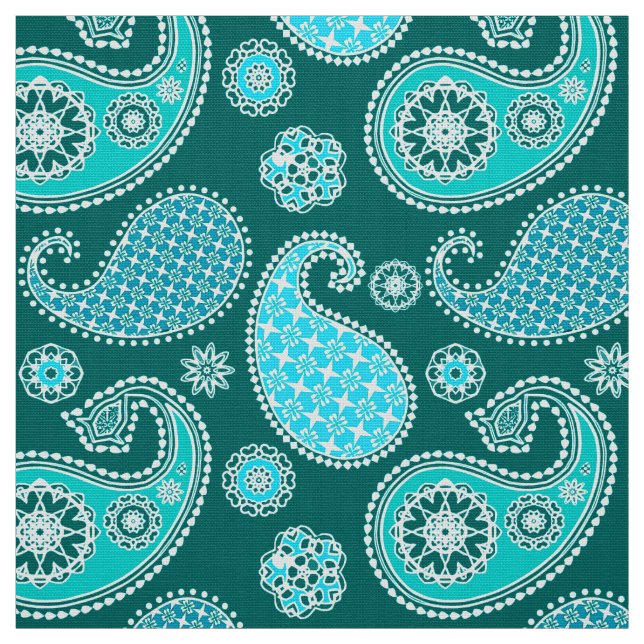 Tecido Paisley, Teal, Aqua e White (Modelo)