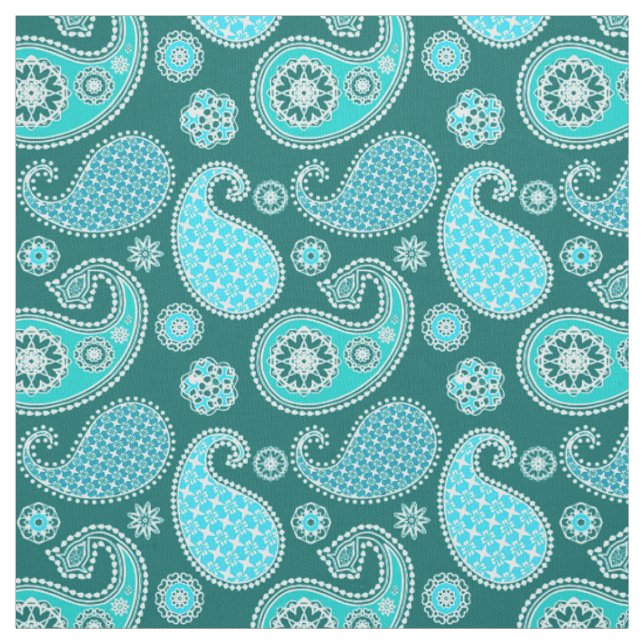 Tecido Paisley, Teal, Aqua e White (Modelo)