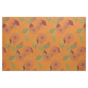 Tecido Paleta Floral Laranja Brilhante