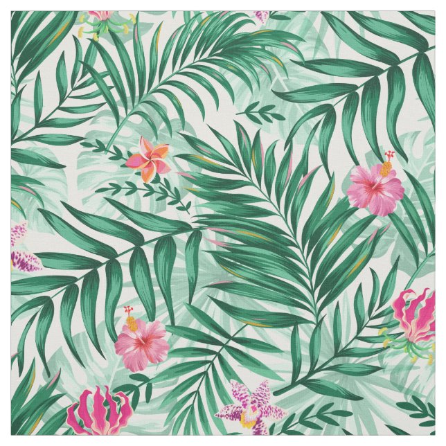Tecido Palma tropical e folhas de monstera e flores exóti (Modelo)