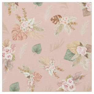 Tecido Pampas Grass & Flowers no Tea Rosa Rosa