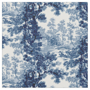 Tecido Panorama de algodão da Vintage - Azul e Branco
