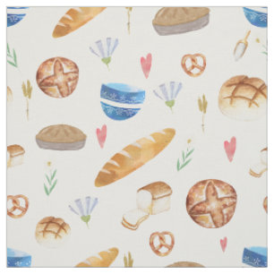 Tecido Pão Tortas Padaria Padrão Aquarela