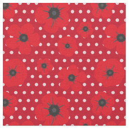 Tecido Papagaios vermelhos e padrão Bolinhas