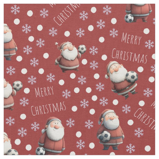 Tecido Papai Noel do Futebol no Vermelho (Detalhe)