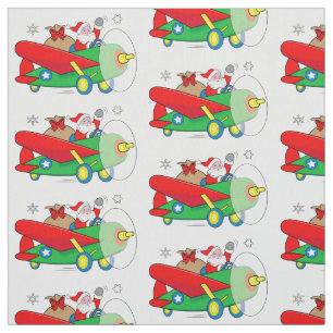 Tecido Papai noel que voa o avião com presentes